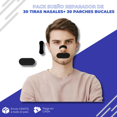 Gud Air® Pack Sueño Reparador de 30 tiras nasales+ 30 parches bucales