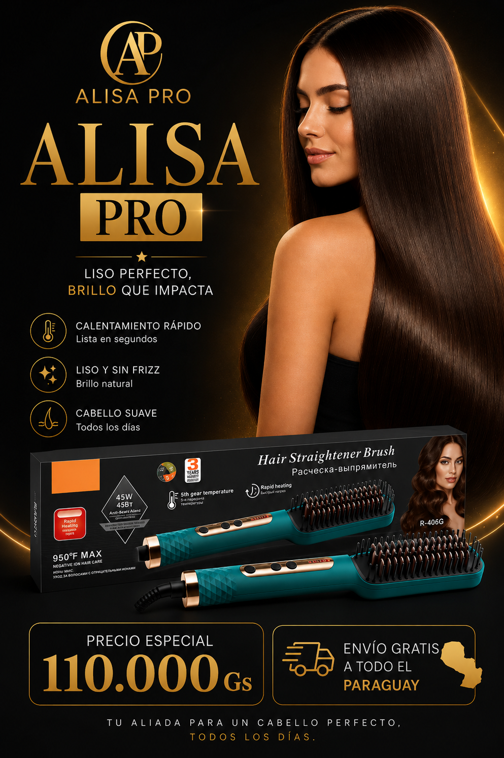 Alisa Pro - Cepillo alisador de cabello