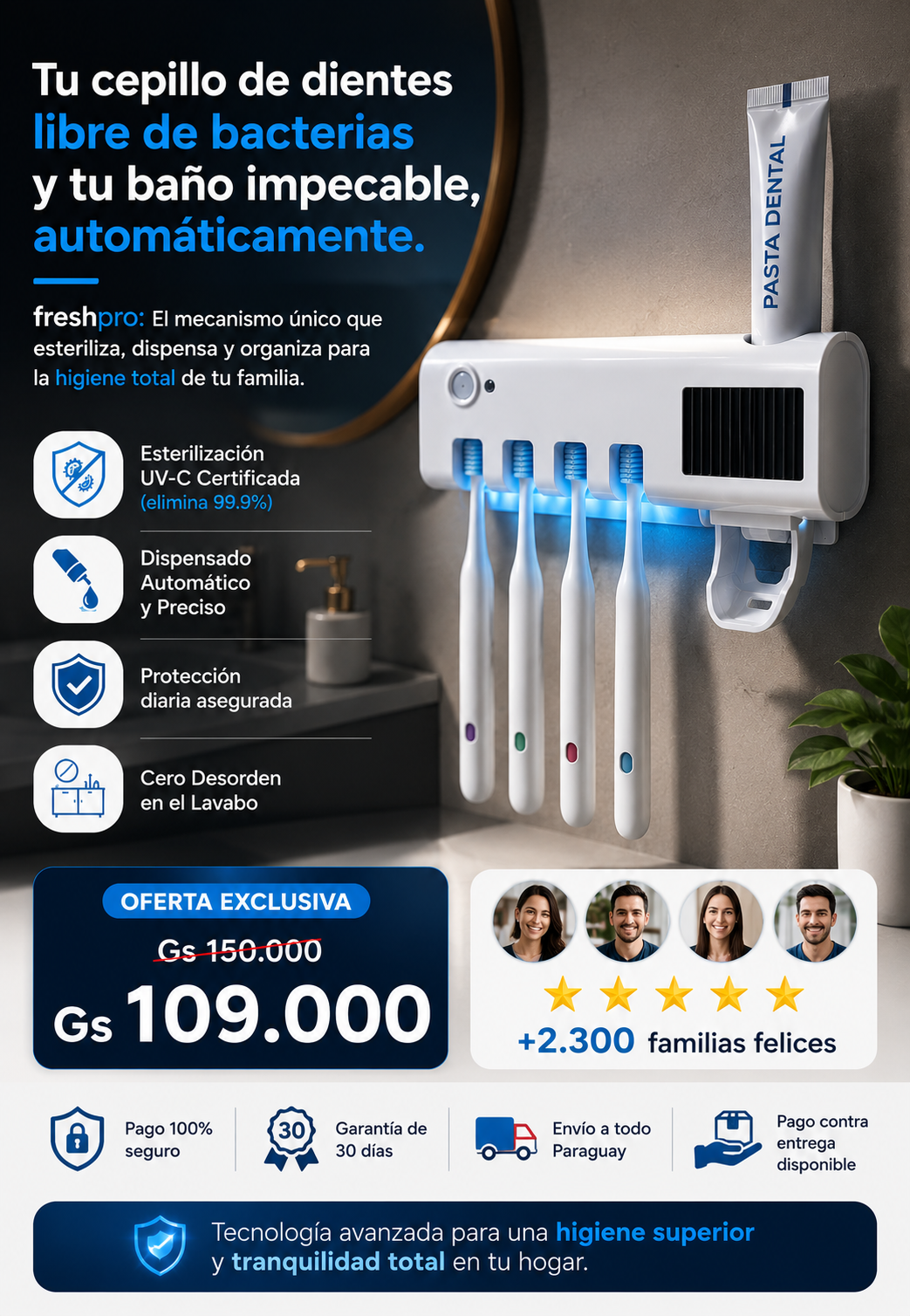 FreshPro® Porta Cepillo de Dientes Esterilizador UV