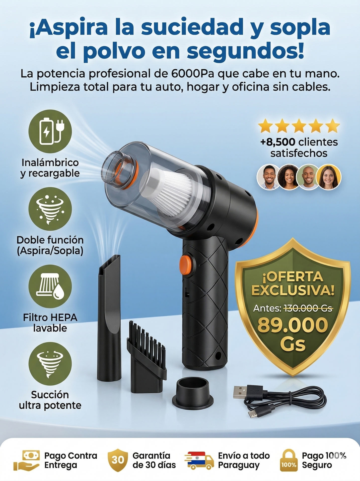 MultiBreeze - Aspiradora inalánbrica de mano multifunción