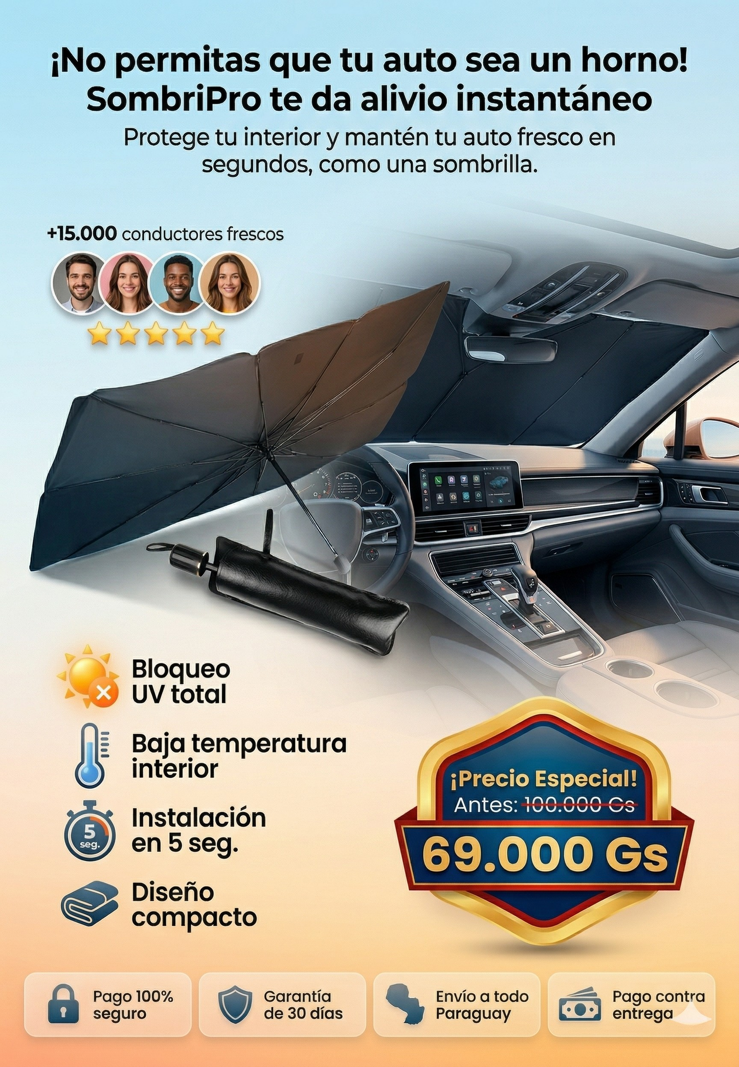 Sombripro® Sombrilla Tapasol para Auto