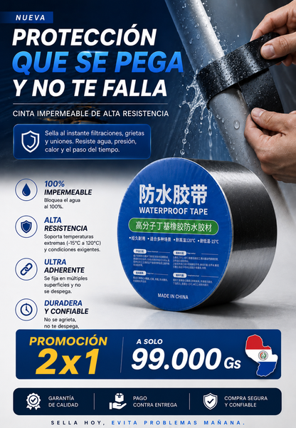 Cinta Adhesiva impermeable 2x1